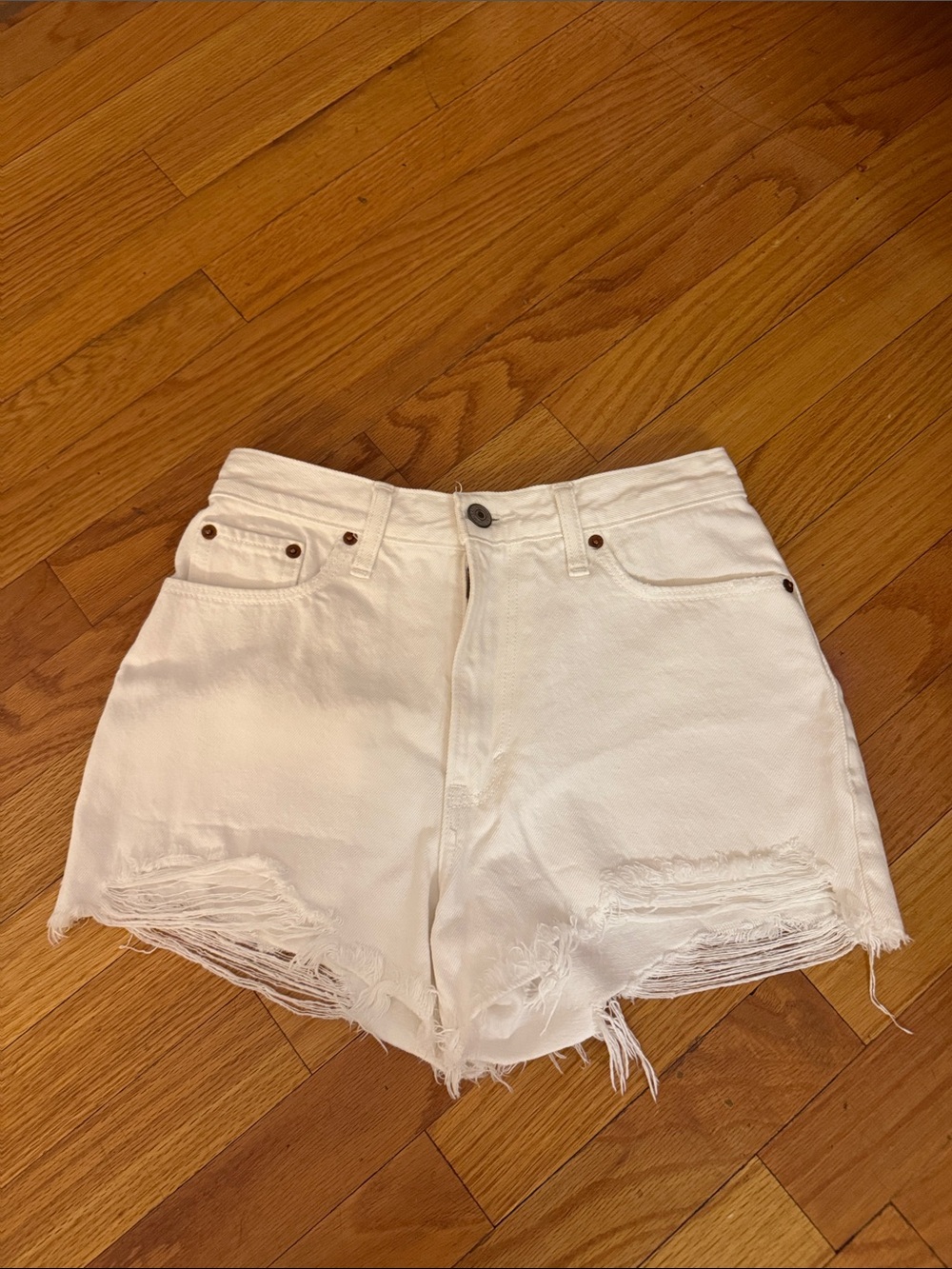 Abercrombie & Fitch White Distressed High-Rise Denim Shorts